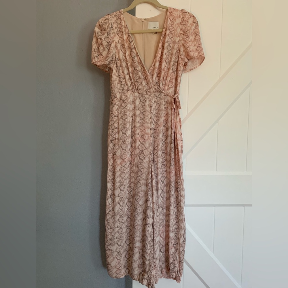 Greylin Pink and Gray Jumpsuit with Flowing Wide-Leg Design